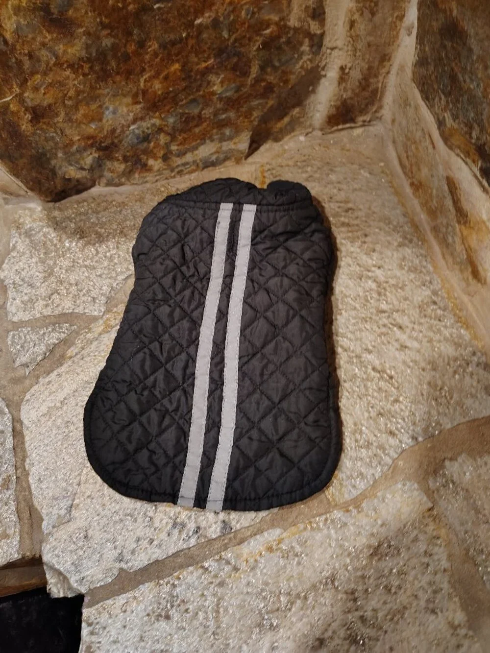 Quilted Dog Jacket Coat Size Medium Black Reflective Stripes Pet Winter